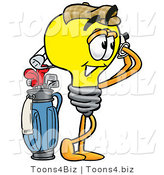 Illustration of a Cartoon Light Bulb Mascot Swinging His Golf Club While Golfing by Mascot Junction