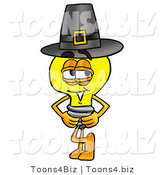 Illustration of a Cartoon Light Bulb Mascot Wearing a Pilgrim Hat on Thanksgiving by Mascot Junction