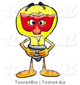 Illustration of a Cartoon Light Bulb Mascot Wearing a Red Mask over His Face by Mascot Junction
