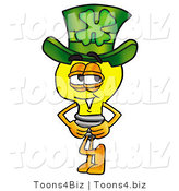 Illustration of a Cartoon Light Bulb Mascot Wearing a Saint Patricks Day Hat with a Clover on It by Mascot Junction