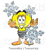 Illustration of a Cartoon Light Bulb Mascot with Three Snowflakes in Winter by Mascot Junction