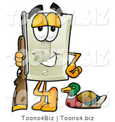 Illustration of a Cartoon Light Switch Mascot Duck Hunting, Standing with a Rifle and Duck by Mascot Junction