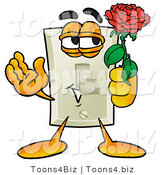 Illustration of a Cartoon Light Switch Mascot Holding a Red Rose on Valentines Day by Mascot Junction