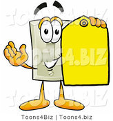 Illustration of a Cartoon Light Switch Mascot Holding a Yellow Sales Price Tag by Mascot Junction