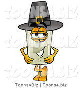 Illustration of a Cartoon Light Switch Mascot Wearing a Pilgrim Hat on Thanksgiving by Mascot Junction