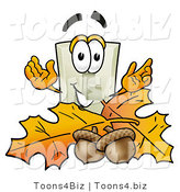 Illustration of a Cartoon Light Switch Mascot with Autumn Leaves and Acorns in the Fall by Mascot Junction