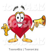 Illustration of a Cartoon Love Heart Mascot Holding a Megaphone by Mascot Junction