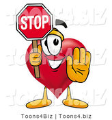 Illustration of a Cartoon Love Heart Mascot Holding a Stop Sign by Mascot Junction