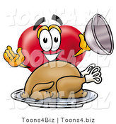 Illustration of a Cartoon Love Heart Mascot Serving a Thanksgiving Turkey on a Platter by Mascot Junction