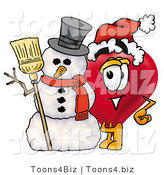 Illustration of a Cartoon Love Heart Mascot with a Snowman on Christmas by Mascot Junction