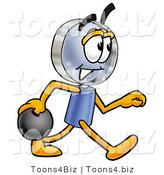 Illustration of a Cartoon Magnifying Glass Mascot Holding a Bowling Ball by Mascot Junction