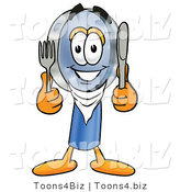 Illustration of a Cartoon Magnifying Glass Mascot Holding a Knife and Fork by Mascot Junction
