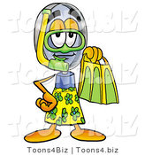 Illustration of a Cartoon Magnifying Glass Mascot in Green and Yellow Snorkel Gear by Mascot Junction