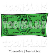 Illustration of a Cartoon Magnifying Glass Mascot on a Dollar Bill by Mascot Junction