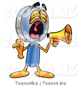 Illustration of a Cartoon Magnifying Glass Mascot Screaming into a Megaphone by Mascot Junction
