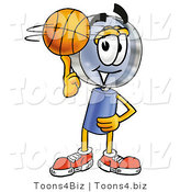 Illustration of a Cartoon Magnifying Glass Mascot Spinning a Basketball on His Finger by Mascot Junction