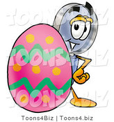 Illustration of a Cartoon Magnifying Glass Mascot Standing Beside an Easter Egg by Mascot Junction