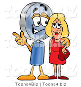 Illustration of a Cartoon Magnifying Glass Mascot Talking to a Pretty Blond Woman by Mascot Junction