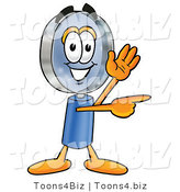 Illustration of a Cartoon Magnifying Glass Mascot Waving and Pointing by Mascot Junction