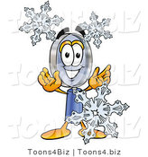 Illustration of a Cartoon Magnifying Glass Mascot with Three Snowflakes in Winter by Mascot Junction