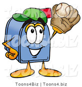 Illustration of a Cartoon Mailbox Catching a Baseball with a Glove by Mascot Junction