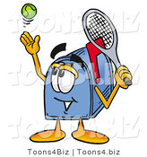 Illustration of a Cartoon Mailbox Preparing to Hit a Tennis Ball by Mascot Junction