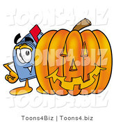 Illustration of a Cartoon Mailbox with a Carved Halloween Pumpkin by Mascot Junction