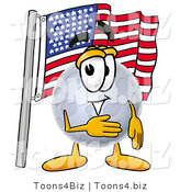 Illustration of a Cartoon Moon Mascot Pledging Allegiance to an American Flag by Mascot Junction