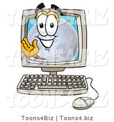 Illustration of a Cartoon Moon Mascot Waving from Inside a Computer Screen by Mascot Junction
