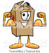 Illustration of a Cartoon Packing Box Mascot Flexing His Arm Muscles by Mascot Junction