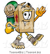 Illustration of a Cartoon Packing Box Mascot Hiking and Carrying a Backpack by Mascot Junction