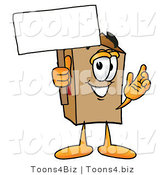 Illustration of a Cartoon Packing Box Mascot Holding a Blank Sign by Mascot Junction