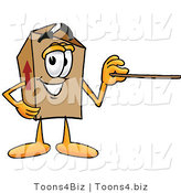 Illustration of a Cartoon Packing Box Mascot Holding a Pointer Stick by Mascot Junction