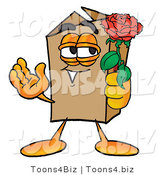 Illustration of a Cartoon Packing Box Mascot Holding a Red Rose on Valentines Day by Mascot Junction