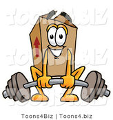 Illustration of a Cartoon Packing Box Mascot Lifting a Heavy Barbell by Mascot Junction