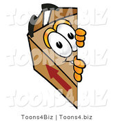 Illustration of a Cartoon Packing Box Mascot Peeking Around a Corner by Mascot Junction