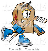 Illustration of a Cartoon Packing Box Mascot Playing Ice Hockey by Mascot Junction