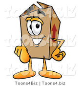 Illustration of a Cartoon Packing Box Mascot Pointing at the Viewer by Mascot Junction