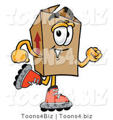 Illustration of a Cartoon Packing Box Mascot Roller Blading on Inline Skates by Mascot Junction