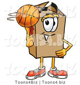 Illustration of a Cartoon Packing Box Mascot Spinning a Basketball on His Finger by Mascot Junction