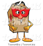 Illustration of a Cartoon Packing Box Mascot Wearing a Red Mask over His Face by Mascot Junction