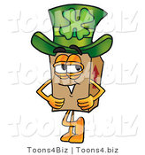 Illustration of a Cartoon Packing Box Mascot Wearing a Saint Patricks Day Hat with a Clover on It by Mascot Junction