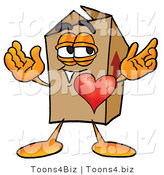 Illustration of a Cartoon Packing Box Mascot with His Heart Beating out of His Chest by Mascot Junction