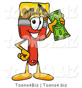 Illustration of a Cartoon Paint Brush Mascot Holding a Dollar Bill by Mascot Junction