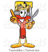 Illustration of a Cartoon Paint Brush Mascot Holding a Pair of Scissors by Mascot Junction