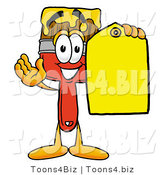 Illustration of a Cartoon Paint Brush Mascot Holding a Yellow Sales Price Tag by Mascot Junction