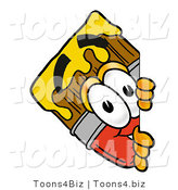 Illustration of a Cartoon Paint Brush Mascot Peeking Around a Corner by Mascot Junction