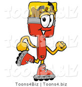 Illustration of a Cartoon Paint Brush Mascot Roller Blading on Inline Skates by Mascot Junction