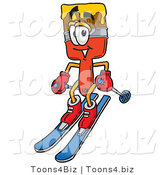 Illustration of a Cartoon Paint Brush Mascot Skiing Downhill by Mascot Junction