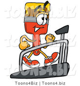 Illustration of a Cartoon Paint Brush Mascot Walking on a Treadmill in a Fitness Gym by Mascot Junction